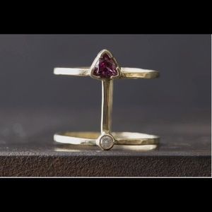 Horizon Cage Ring- garnet, diamond, and 14k gold